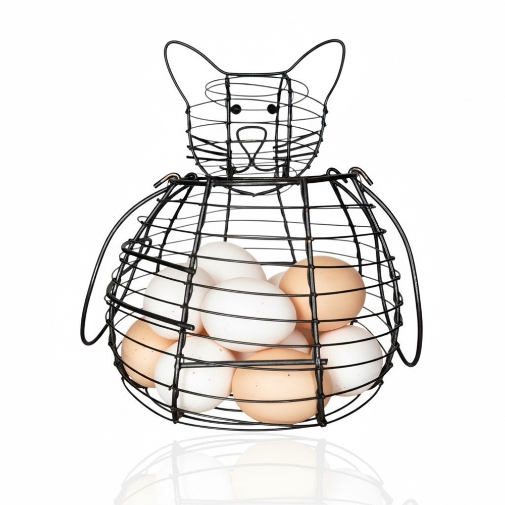 Vintage 90s Cat Shaped Wire Basket | Collecting Eggs Gathering Herbs Farmhouse